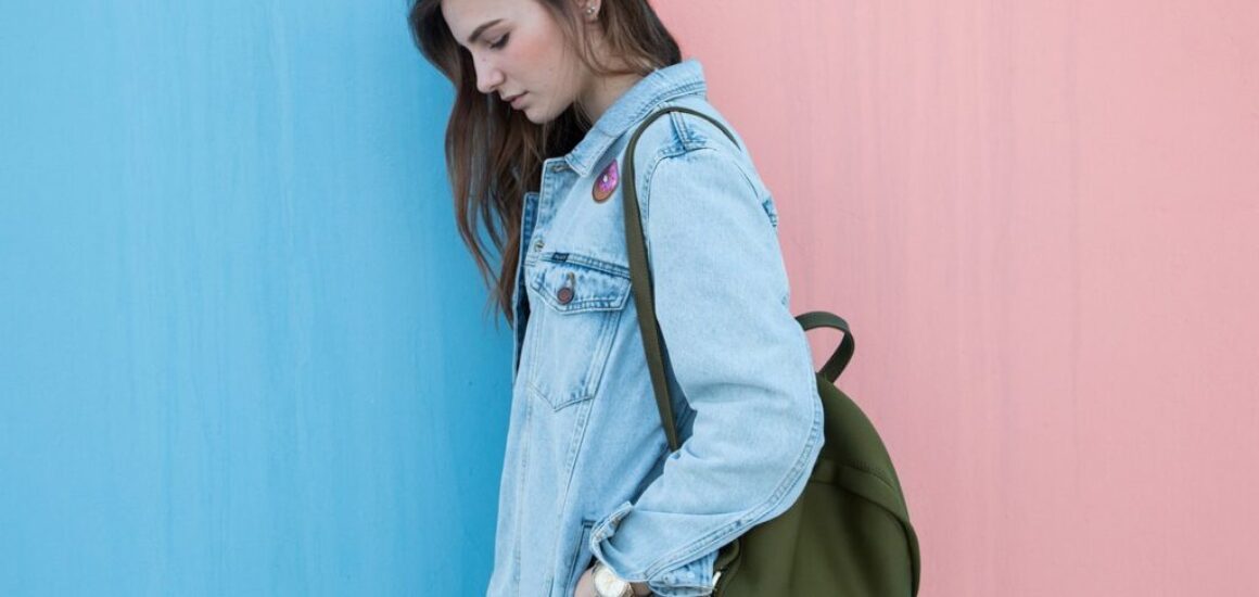 woman brunette denim jacket fashion 2564660
